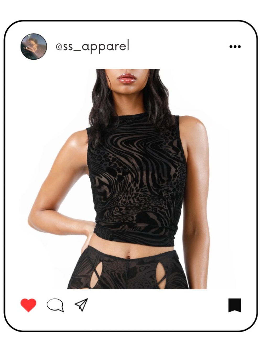 I.AM.GIA Black Velvet Burnout Mock Neck Crop Tank